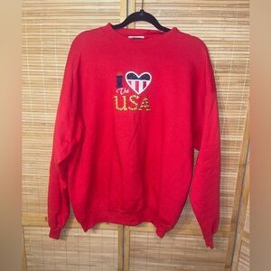 Vintage red I love the USA crew neck long sleeve sweatshirt top shirt size XL